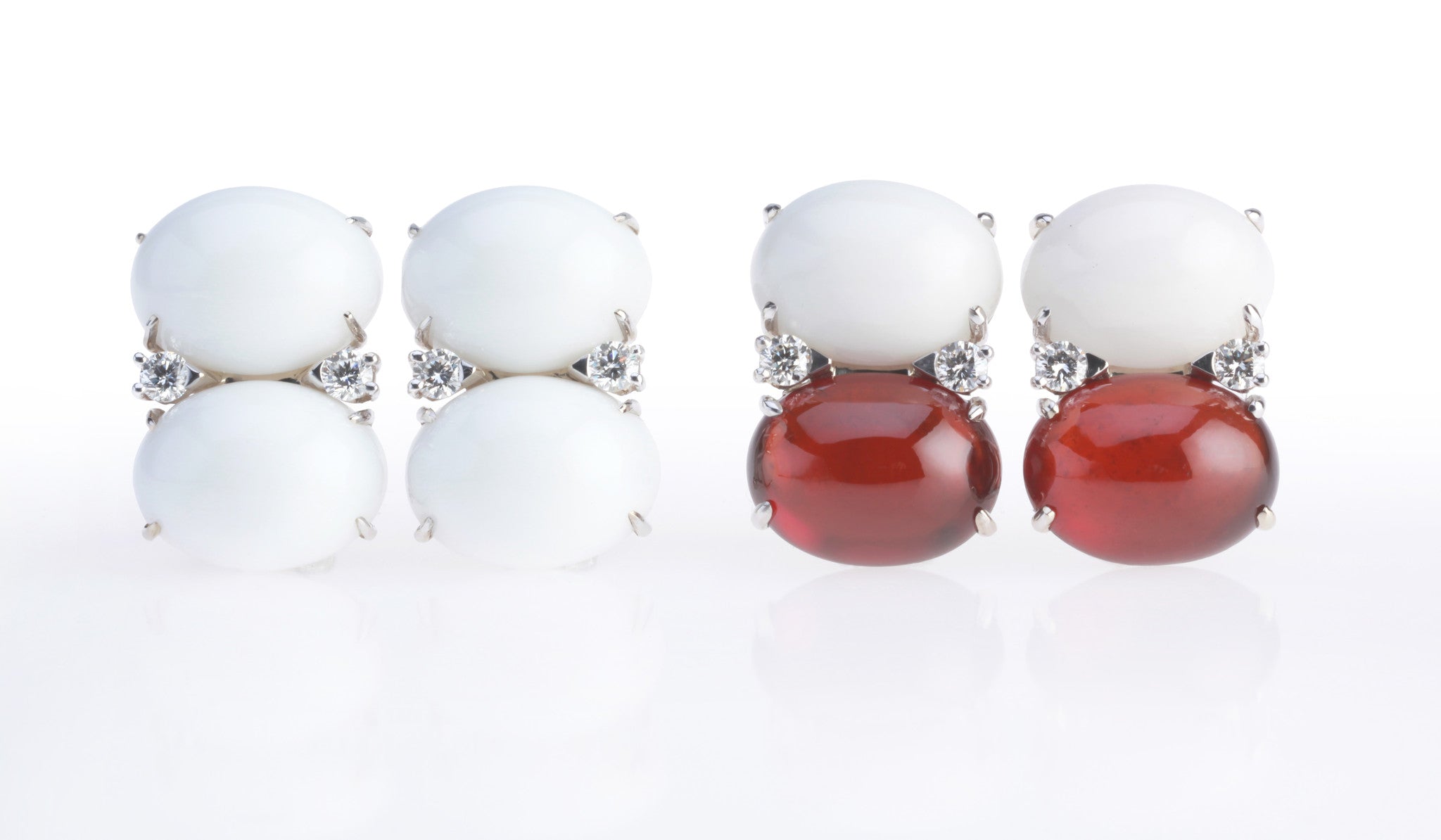 Grande GUM DROP™ Earrings with Cabochon White Jade and Garnet and Diamonds
