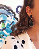 Elegant Ebony Wood Drop Earring with Twisted Gold Border