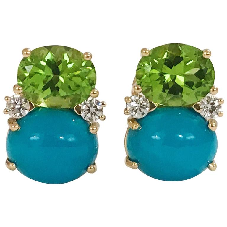 Grande GUM DROP™ Earrings with Cabochon Turquoise and Diamonds