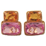 Large Two Stone Cushion Earring with Rock Crystal and Green Quartz