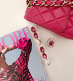 Elegant Three-Stone Drop Earring with Pink Topaz and Baroque Pearl