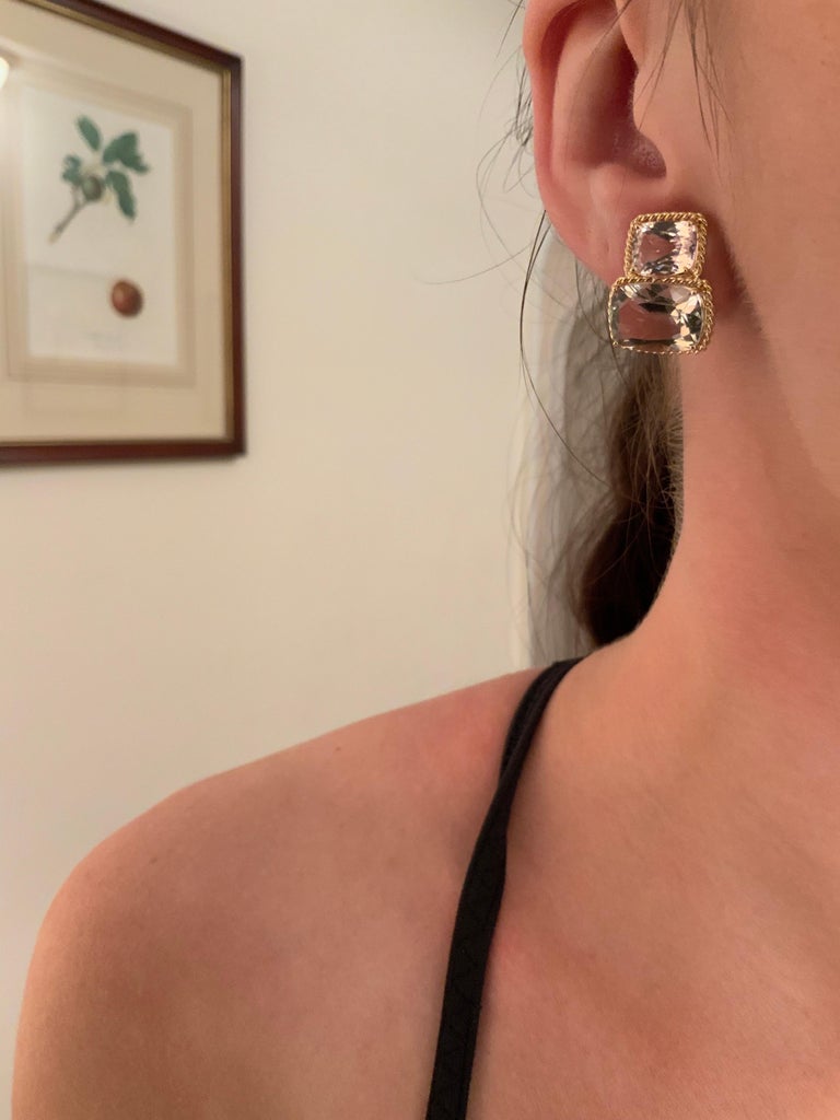 18kt Yellow Gold Cushion Rope Twist Border Earring with Citrine and Smoky Topaz