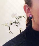 Double Cushion Pink and Blue Topaz Stone Diamond Yellow Gold Earrings
