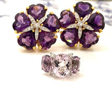 18kt Yellow Gold Large Sand Dollar Earring with Amethyst and Diamonds