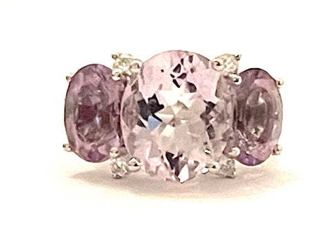 Medium 18kt White Gold GUM DROP™ Ring with Morganite and Rose De France Amethyst and Diamonds
