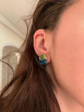 18Kt Yellow Gold Cushion Cut Cabochon Peridot Earrings with Diamonds