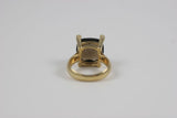 18kt Yellow Gold faceted Cushion Ring with Smoky Topaz and Diamonds