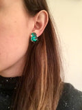 Double Cushion Green Quartz Earrings with Detachable Pearls