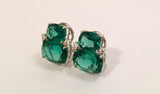 Double Cushion Green Quartz Earrings with Detachable Pearls