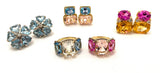 18kt Yellow Gold Medium Cushion Cut Earring with Rope Twist Border with Iolite and Blue Topaz