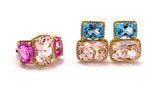 18kt Yellow Gold Medium Cushion Cut Earring with Rope Twist Border with Iolite and Blue Topaz