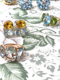 18kt Yellow Gold Light Pink Topaz & Deep Pink Topaz Cushion Cut Earrings with Twisted Rope Border