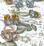 18kt Yellow Gold Medium Cushion Cut Earring with Rope Twist Border with Iolite and Blue Topaz