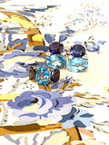 Blue Topaz and Iolite Three Stone Cushion Cut Ring