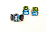 Blue Topaz and Iolite Three Stone Cushion Cut Ring