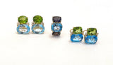 Blue Topaz and Iolite Three Stone Cushion Cut Ring