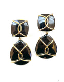 Large 18kt Yellow Gold Abalone Cushion and pear shaped Drop Earrings with Twisted Gold Detail