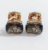 Yellow Gold Double Cushion Earrings with Pink Topaz and Orange Citrine