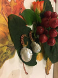 18kt Yellow Gold Pink Topaz Hoop with Dangling Baroque Pearl with Diamond Accent