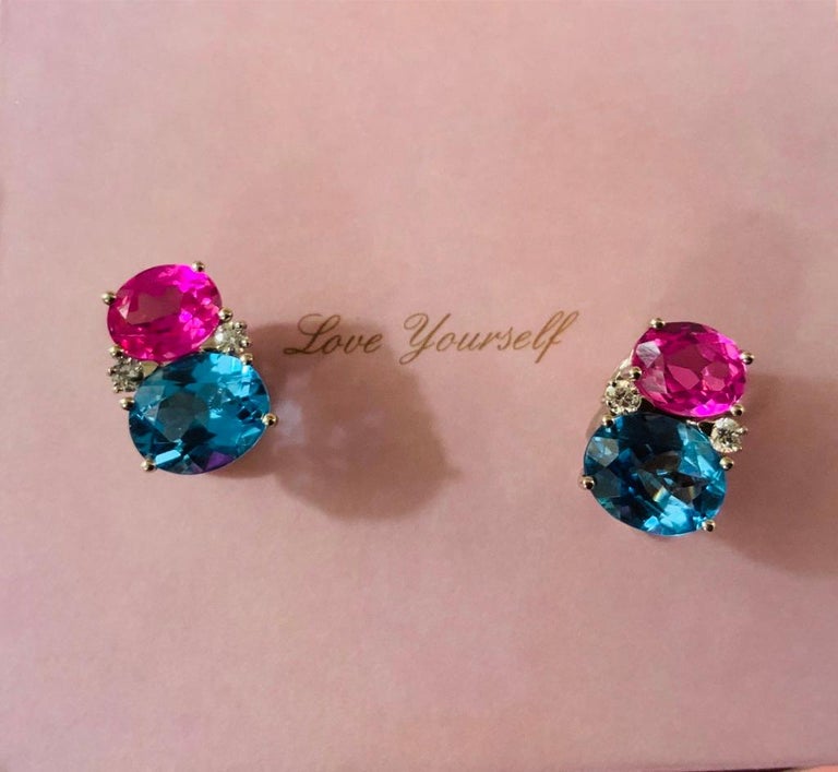 Medium GUM DROP™ Earrings with Blue Topaz Peridot and Diamonds