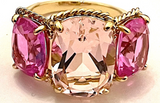 Elegant Three Stone Ring with Gold Rope Twist Border