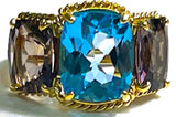 18kt Yellow Gold Medium Cushion Cut Earring with Rope Twist Border with Iolite and Blue Topaz