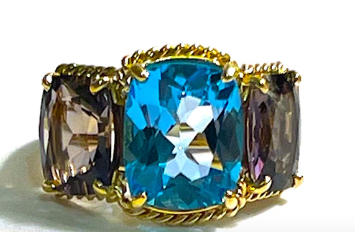 Large GUM DROP™ Earrings with Blue Topaz and Cabochon Turquoise and Diamonds