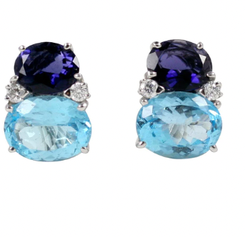 Large GUM DROP™ Earrings with Blue Topaz and Cabochon Turquoise and Diamonds