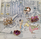 Pink Topaz and Rock Crystal Three Stone Ring with Rope Twist Border