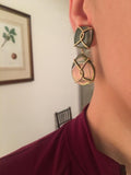 Large 18kt Yellow Gold Abalone Cushion and pear shaped Drop Earrings with Twisted Gold Detail