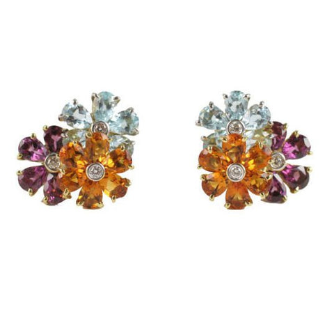 18kt White gold Three Flower Cluster Earring