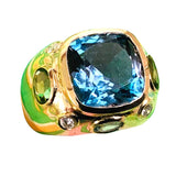 Bonheur Ring with Blue Topaz, Amethyst and Diamond Domed Ring
