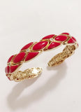 Yellow Gold Cuff Bracelet with White Enamel and Diamonds