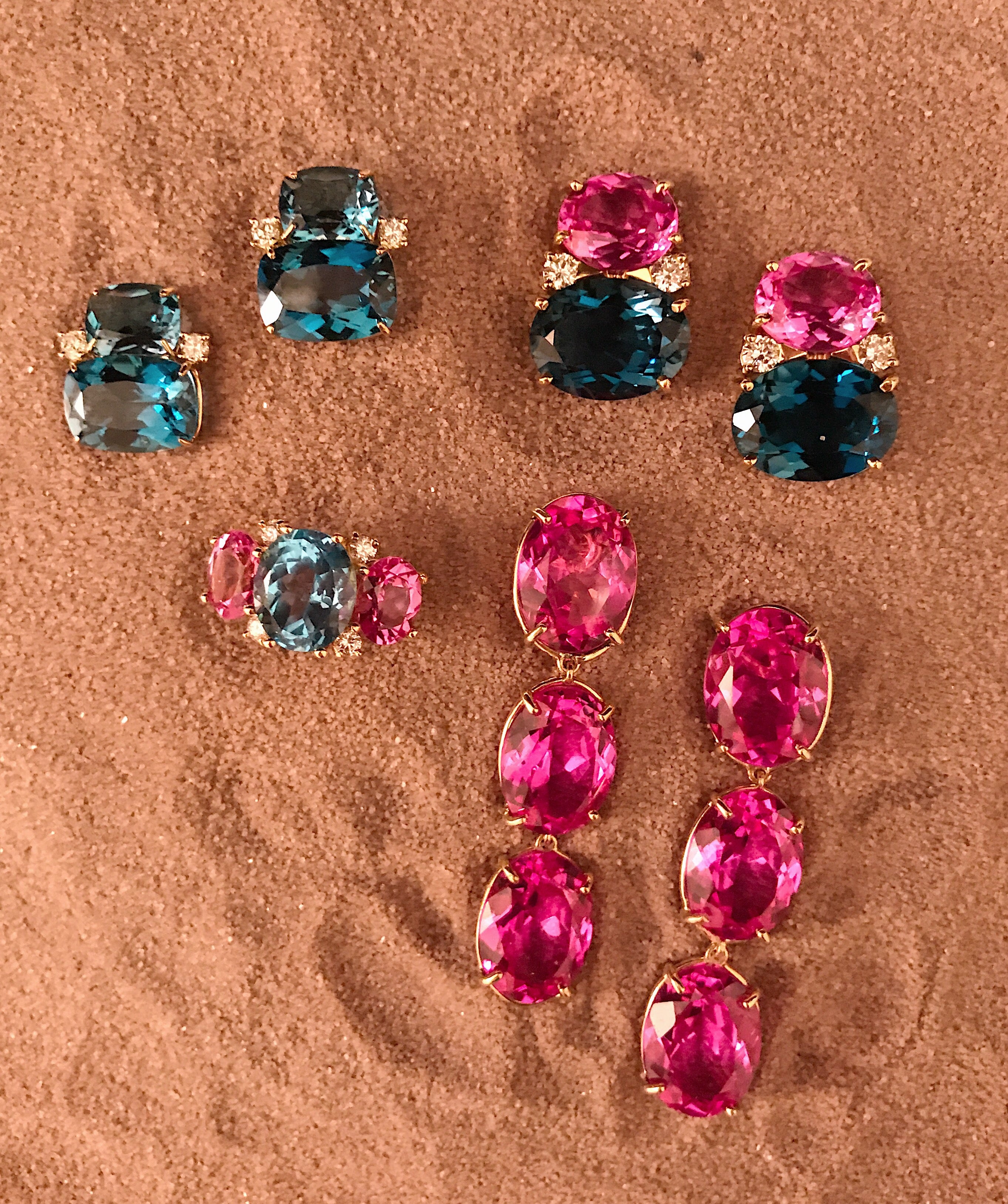Elegant Three-Stone Drop Earrings with Pink Topaz