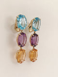 Elegant Three-Stone Drop Earring with Pink Topaz and Baroque Pearl