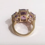 Elegant Three Stone Ring with Gold Rope Twist Border