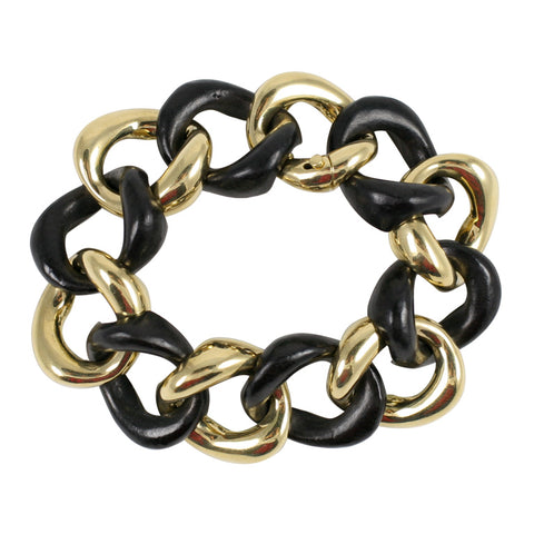 Gold and Wood Link Bracelet